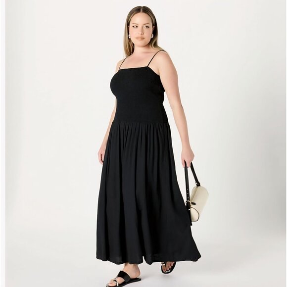 Florencia Smocked Bodice Maxi Dress Black Linen/Viscose 3X By The Drop - Picture 1 of 9